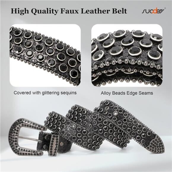 SUOSDEY Men Women Rhinestone Belt Western Cowboy Cowgirl Belt Bling Sequins main image 6